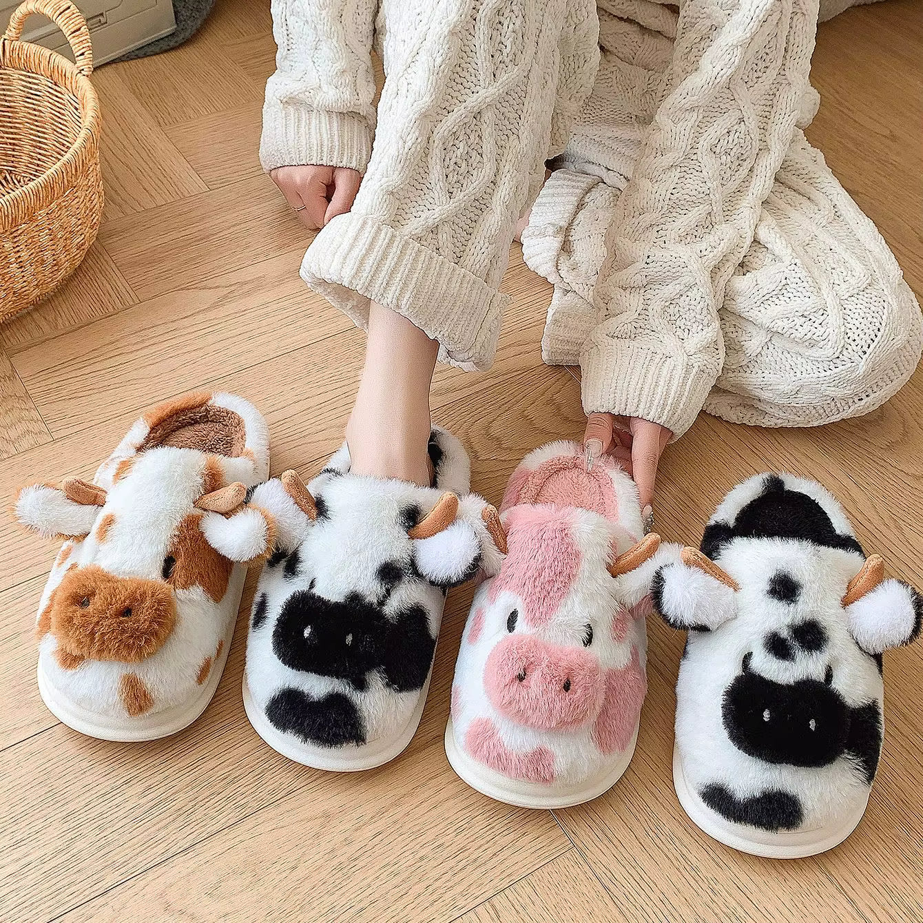 FuzzyFarm- Homemade Cow Slippers